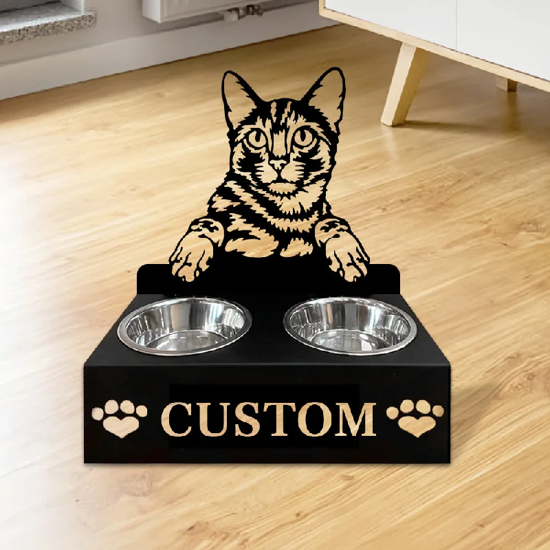 Bengal Cat Personalized Name Pet Food Bowl Holder