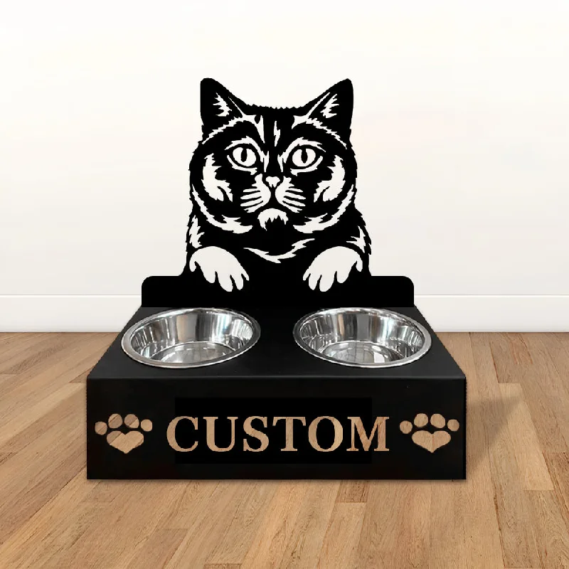 British Shorthair Cat Personalized Name Pet Food Bowl Holder