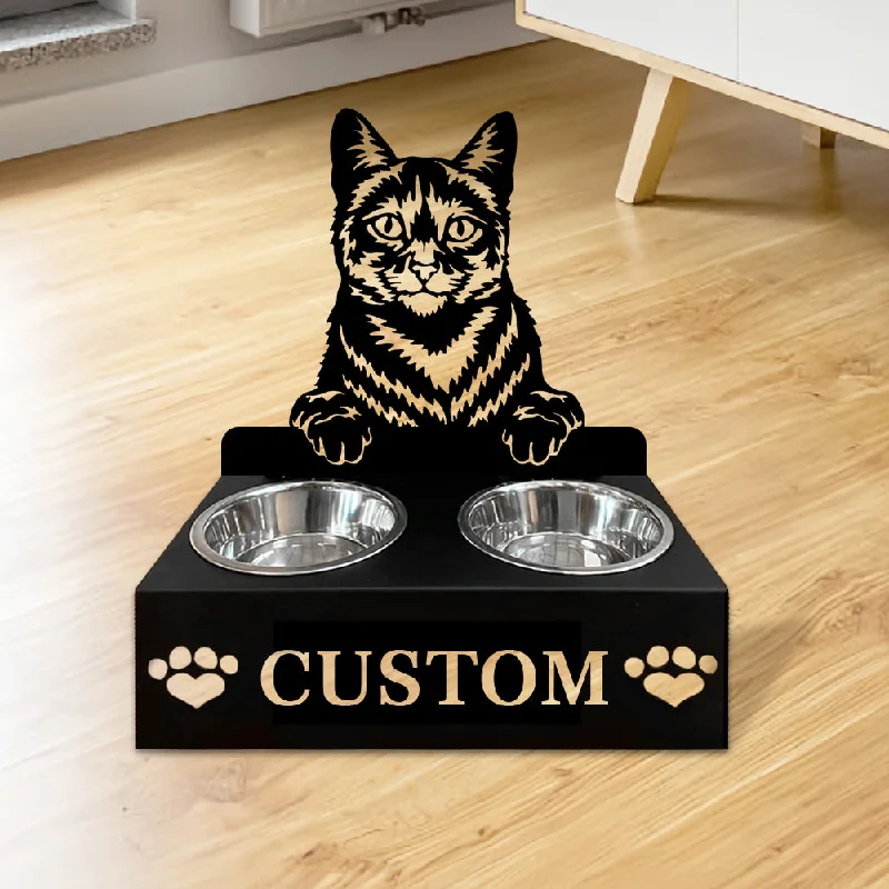 Domestic Cat Personalized Name Pet Food Bowl Holder