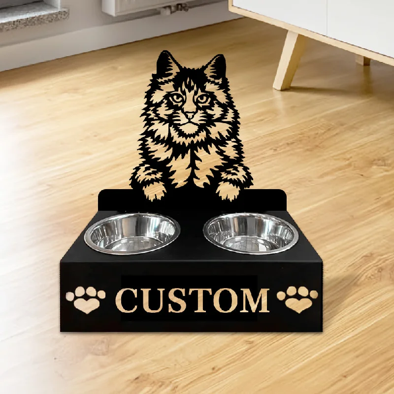 Main Coon Cat Personalized Name Pet Food Bowl Holder