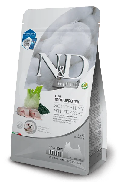 N&D White Sea Bass, Kelp AND Fennel Recipe Adult Mini - Natural & Delicious Soft & Shiny - Dry Dog Food - Farmina