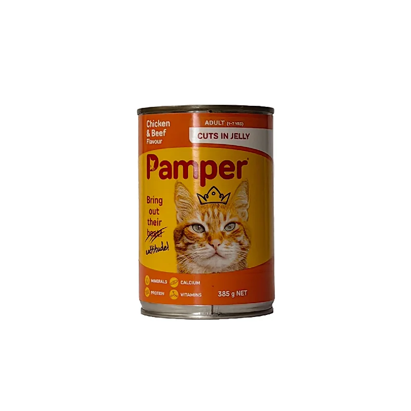 PAMPER TINS CHICKEN & BEEF 385G