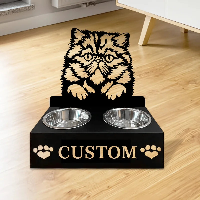 Persian Cat Personalized Name Pet Food Bowl Holder