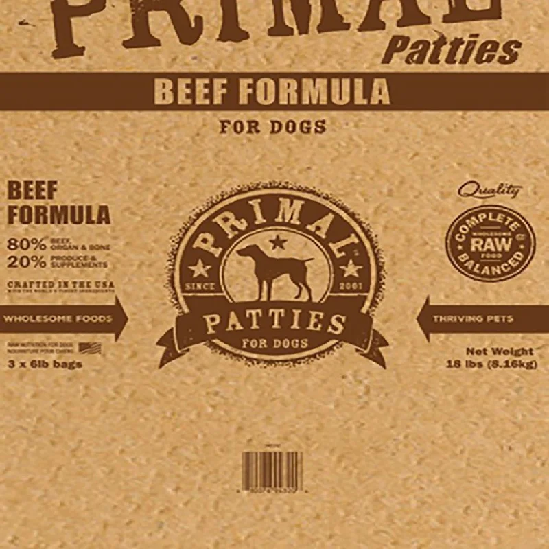 Primal Dog Raw Frozen Beef Bulk Patties 18lb