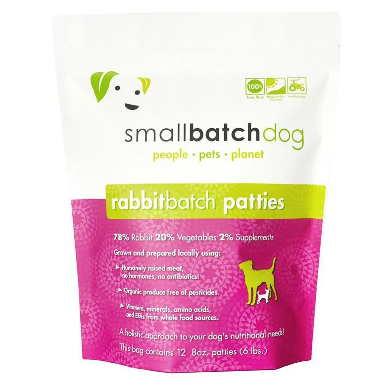 SmallBatch Dog Frozen Raw Rabbit 8oz Patties, 6lb Bag