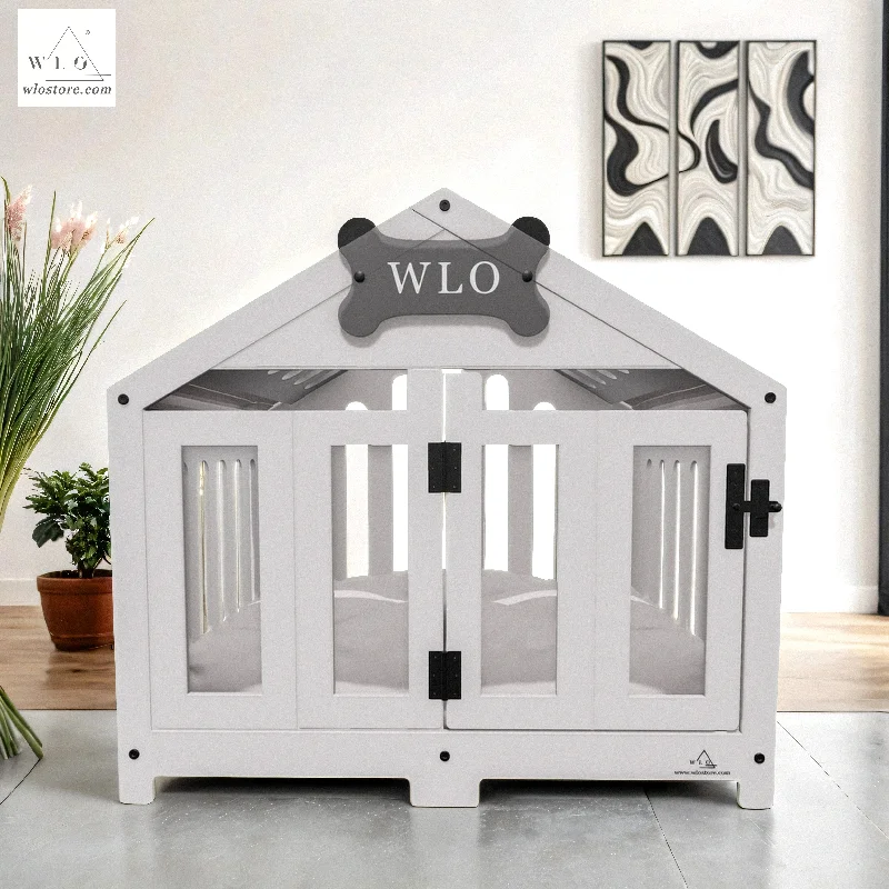 WLO® White Gabled Modern Dog Crate